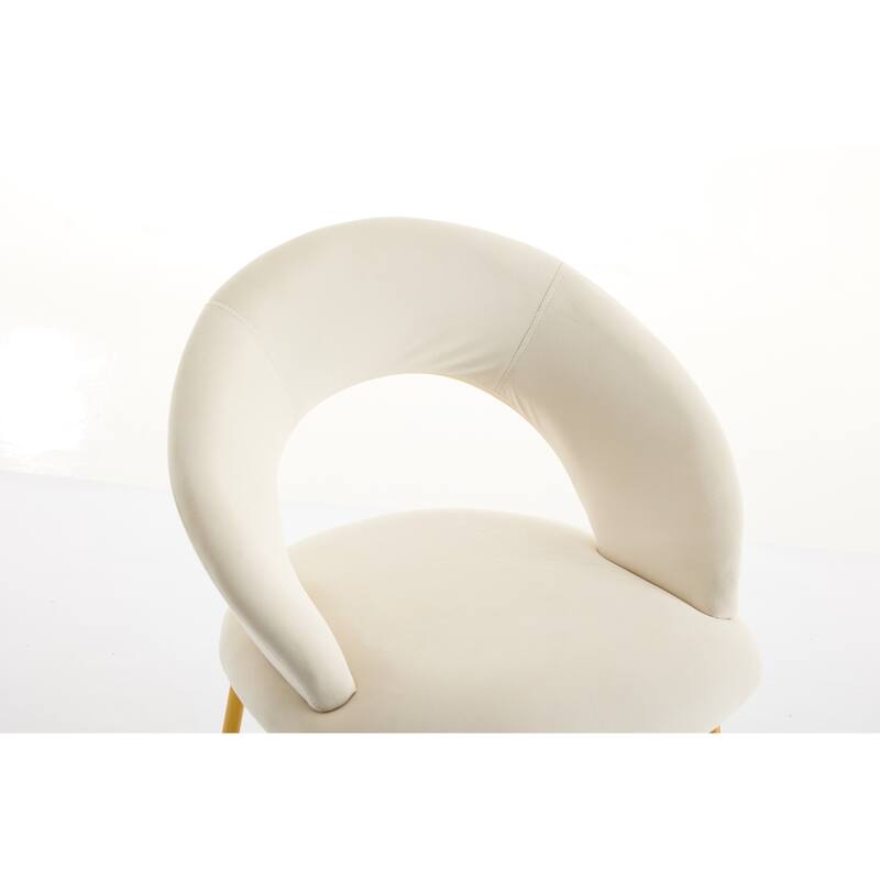Set of 1 Dining Chairs With Curved Backrest and Golden Metal Legs