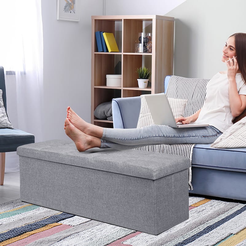 Fabric Storage Ottoman Bench Storage Chest