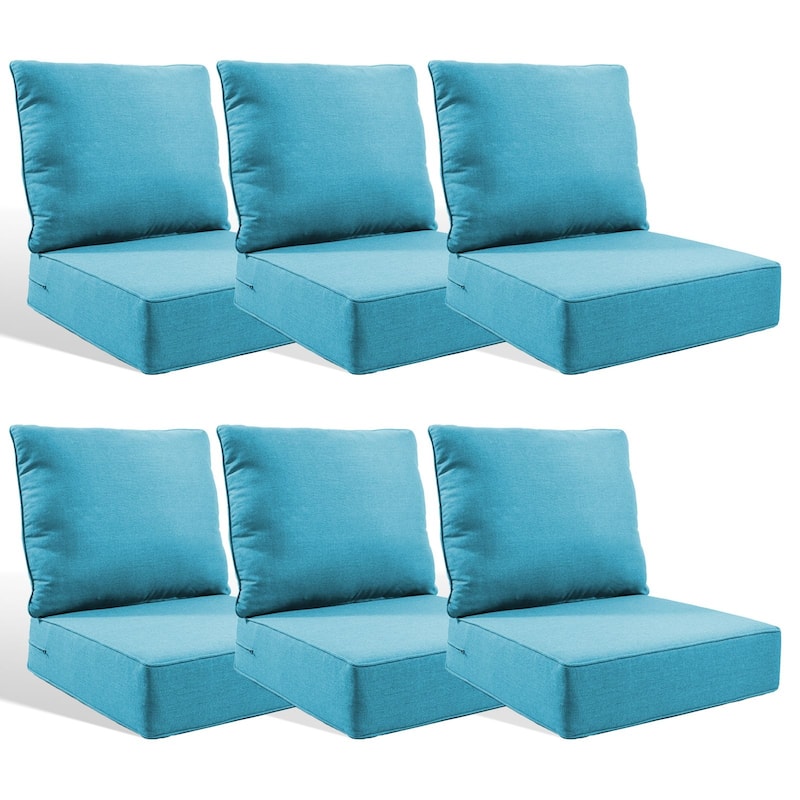 Pocassy 24x24x6 Inch Thick Cushions Pillows Set Indoor Outdoor Deep Seat Water & Fade Resistant - Light Blue Cushion - 6 Set Seat & Back Cushion