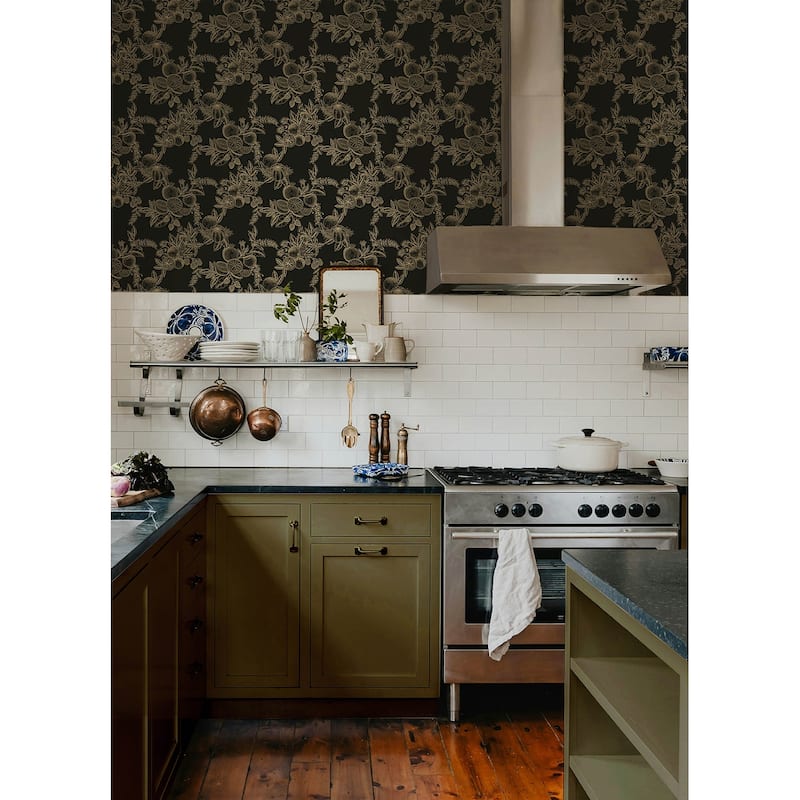 Chris Loves Julia x A-Street Prints Gerty Gold Fruit Toile Wallpaper