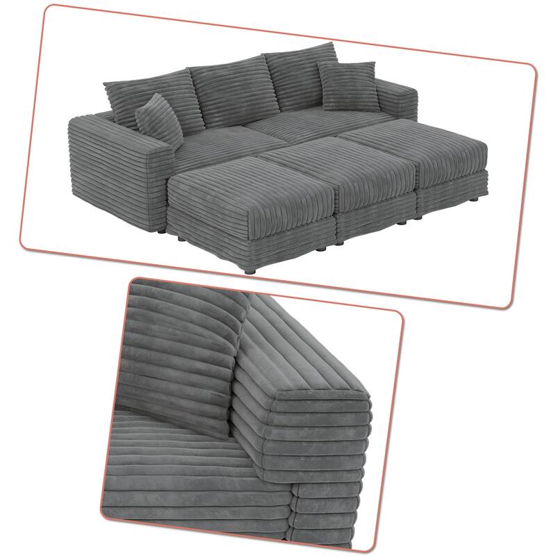 Modern Corduroy Fabric Upholstered Sectional Sofa with Ottoman