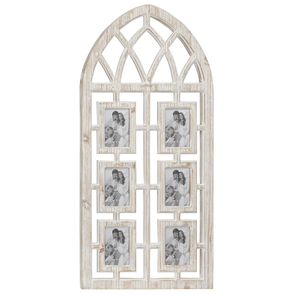 Wooden 6 Slot Wall Photo Frame with Window Arch Shape - Light Brown - Roche River Decor