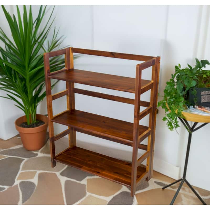 Solid Acacia 3 Shelf Folding Bookcase in Mahogany