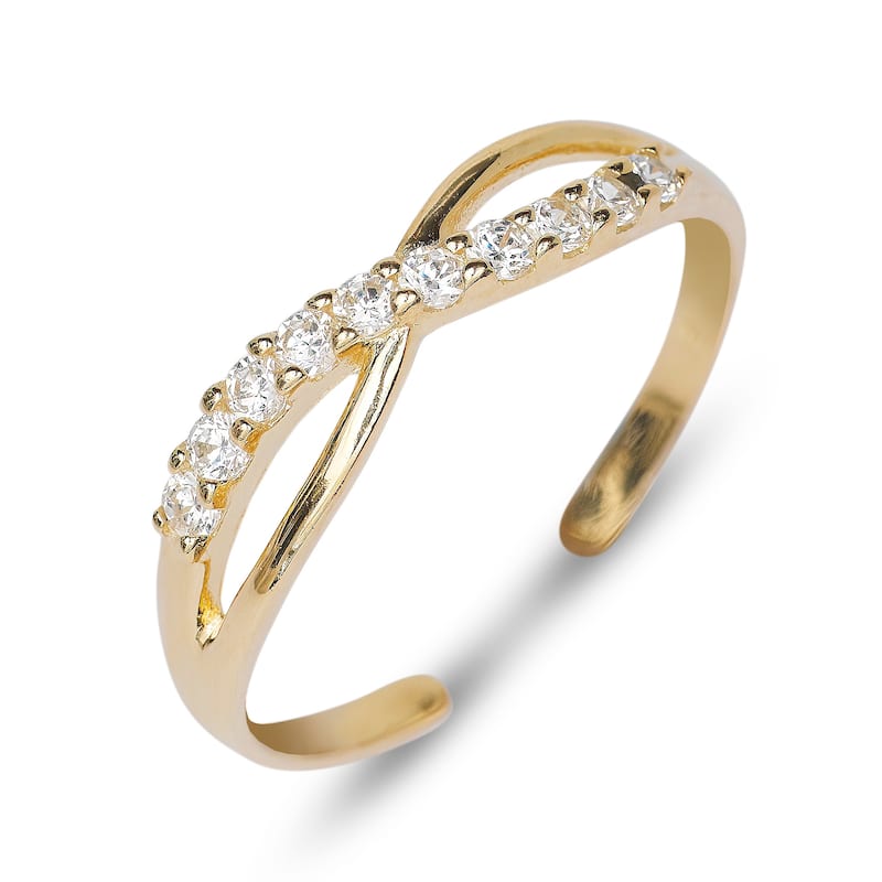 Curata Solid 10K Yellow or White Gold 4mm Cubic Zirconia Infinity Adjustable Toe Ring - Yellow