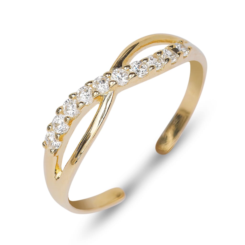 Curata Solid 10K Yellow or White Gold 4mm Cubic Zirconia Infinity Adjustable Toe Ring