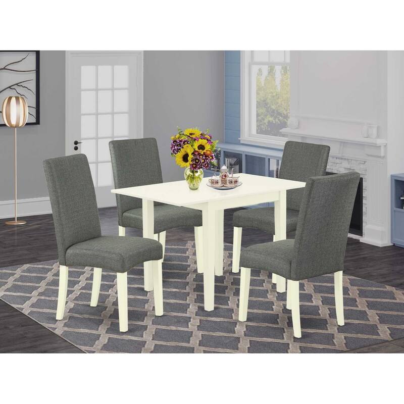 HomeStock 5-Pc Linen White Finish Solid Wood Top - Dining Room Set - Seats 4