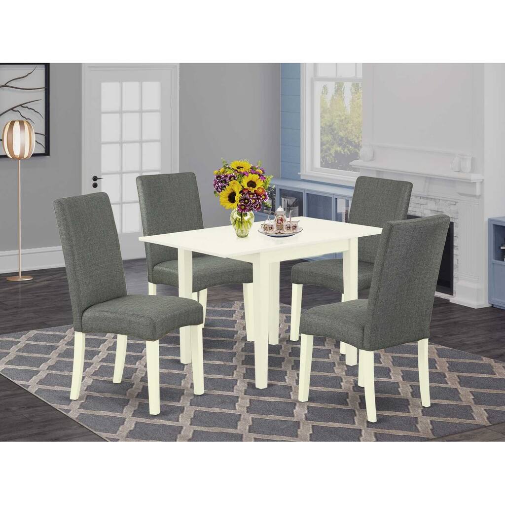 HomeStock 5-Pc Linen White Finish Solid Wood Top - Dining Room Set - Seats 4