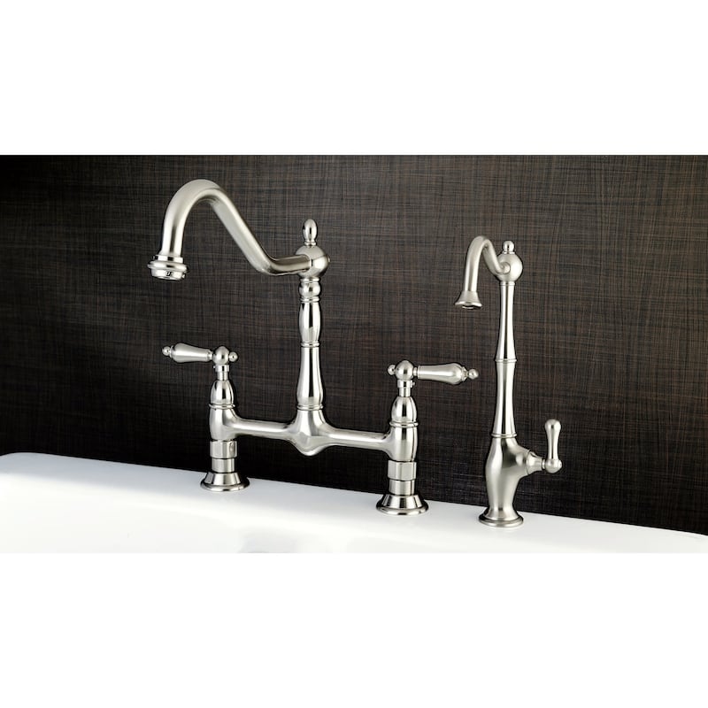 Kingston Brass Heritage Bridge Kitchen Faucet with Metal Lever Handles