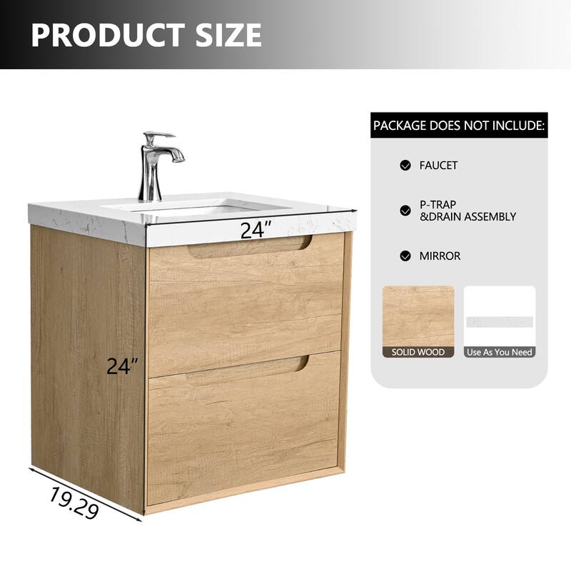 24"36"48"60"72"84" Floating Bathroom Vanity with Engineered Top Rectangulare Sink Solid Wood