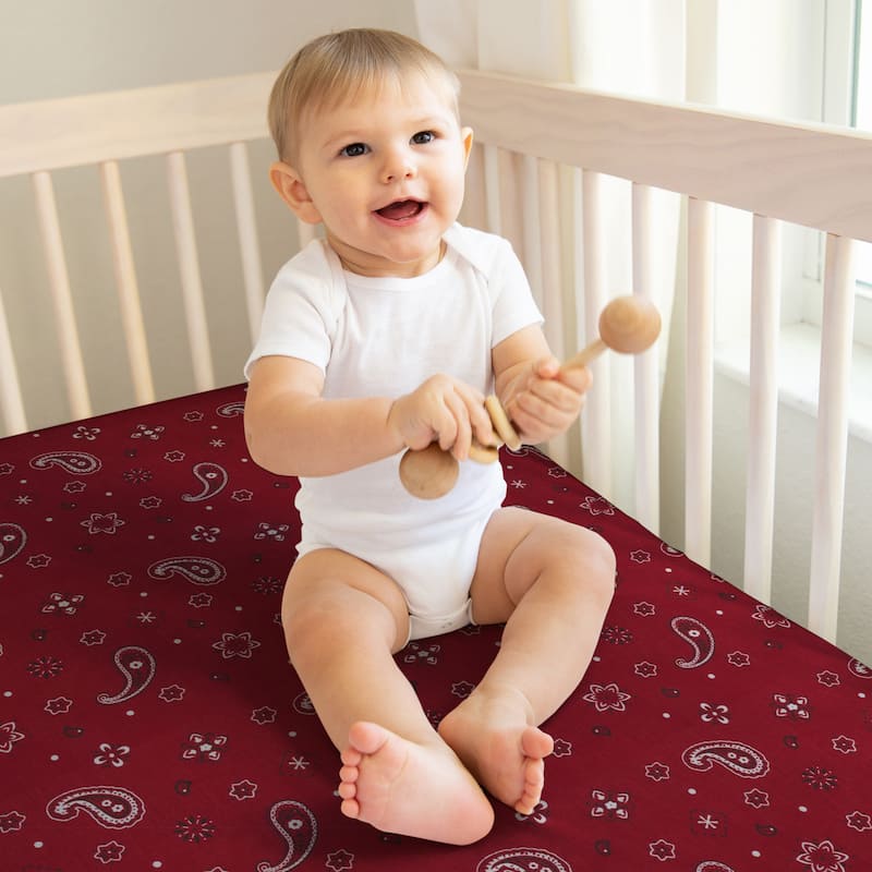 Wild West Collection Boy Girl 2 Pack Fitted Crib Sheets Gender Neutral Southern Cowboy Country Red Brown Cream Off White Animal