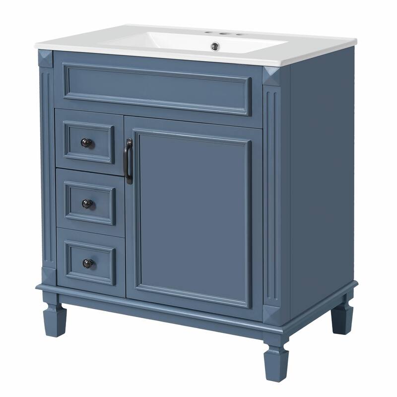 30" Bathroom Vanity with Ceramic Sink - Compact Bathroom Sink Cabinet