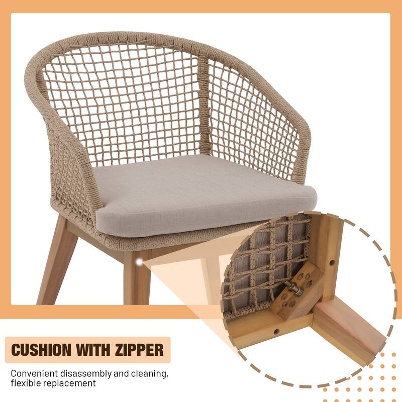 4 - Piece Woven Rope Patio Armchair Set with Cushions