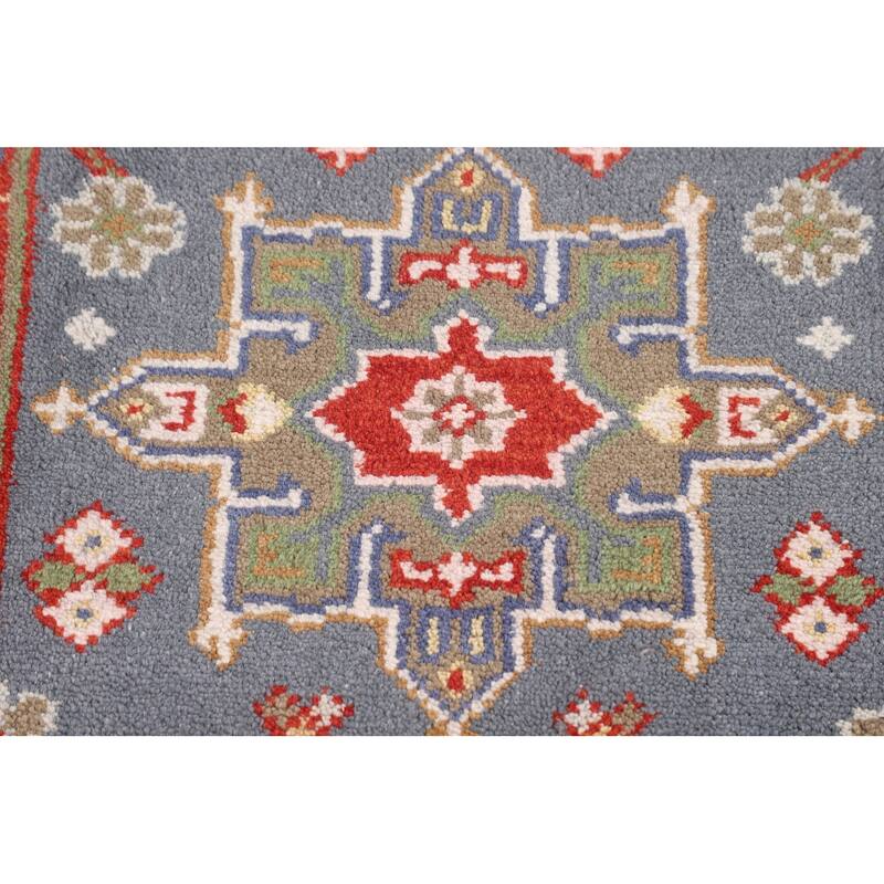 Blue Geometric Khotan Oriental Runner Rug Handmade Wool Carpet - 2'6"x 10'0"