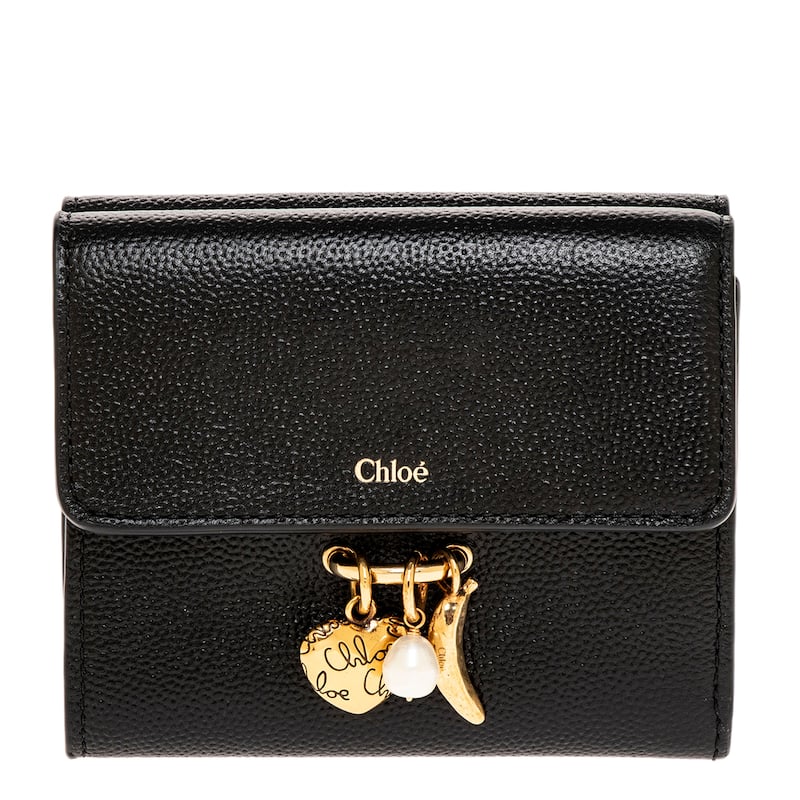 Chloe Charms Small Trifold Wallet in Grained Leather - Black