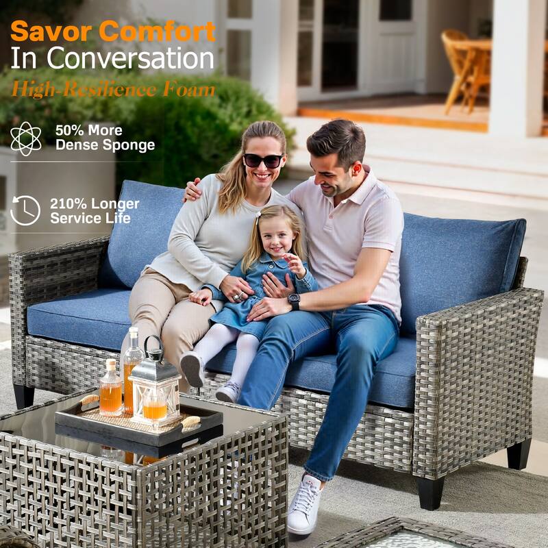 OVIOS 7-piece Patio Wicker Swivel Rocking Chair Set With Fire Pit