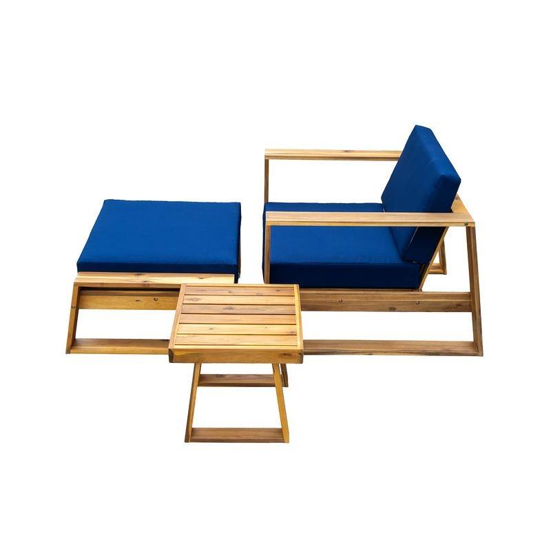 3-Piece Acacia Wood Outdoor Lounge Set with Chair and Ottoman for Patios Balconies and Gardens