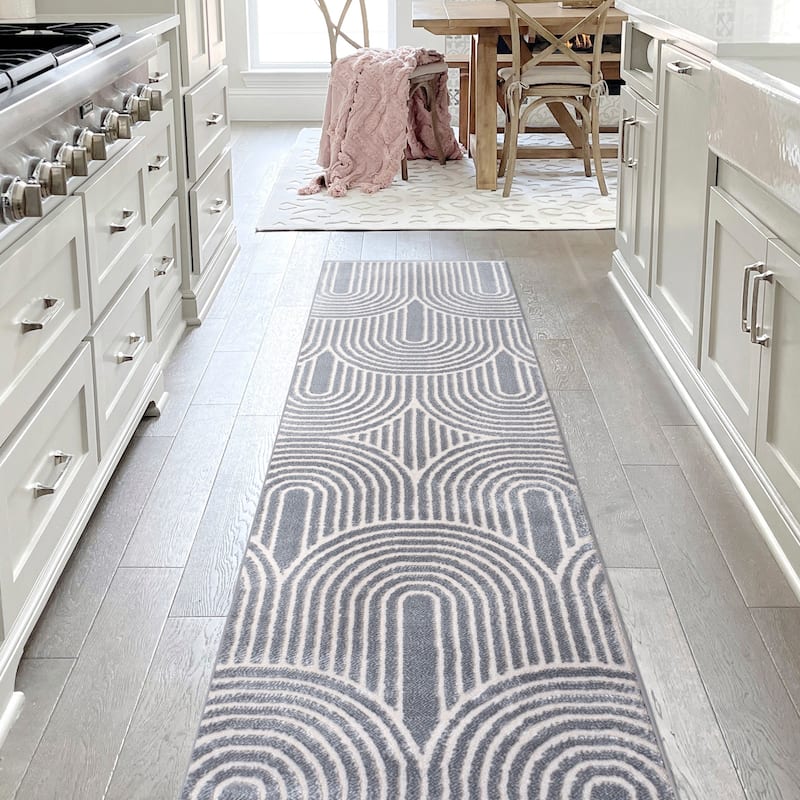 JONATHAN Y Aelius MidCentury Art Deco Striped Arches Two-Tone High-Low Area Rug