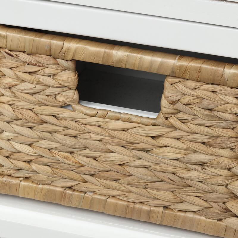 Rustic Storage Bench with 3 Drawers and 3 Rattan Baskets