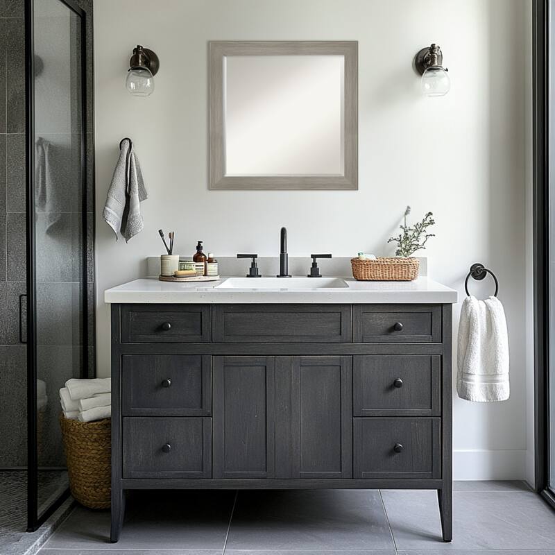 Grand Narrow Beveled Framed Bathroom Vanity Wall Mirror