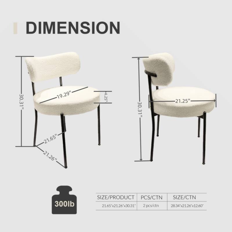 White Dining Chairs Set of 4, Mid-Century Modern Dining Chairs with Black Metal Legs