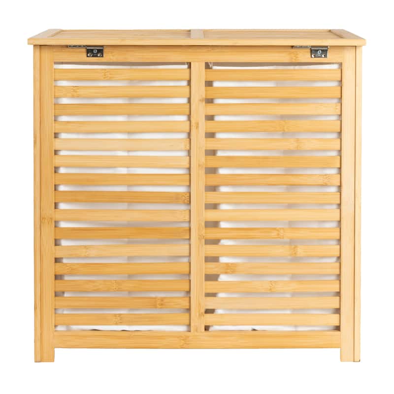 Household Essentials Bamboo and Cotton Double Laundry Sorter with Lid and Removable Bags - 23.6"L x 15.8"W x 22.8"H