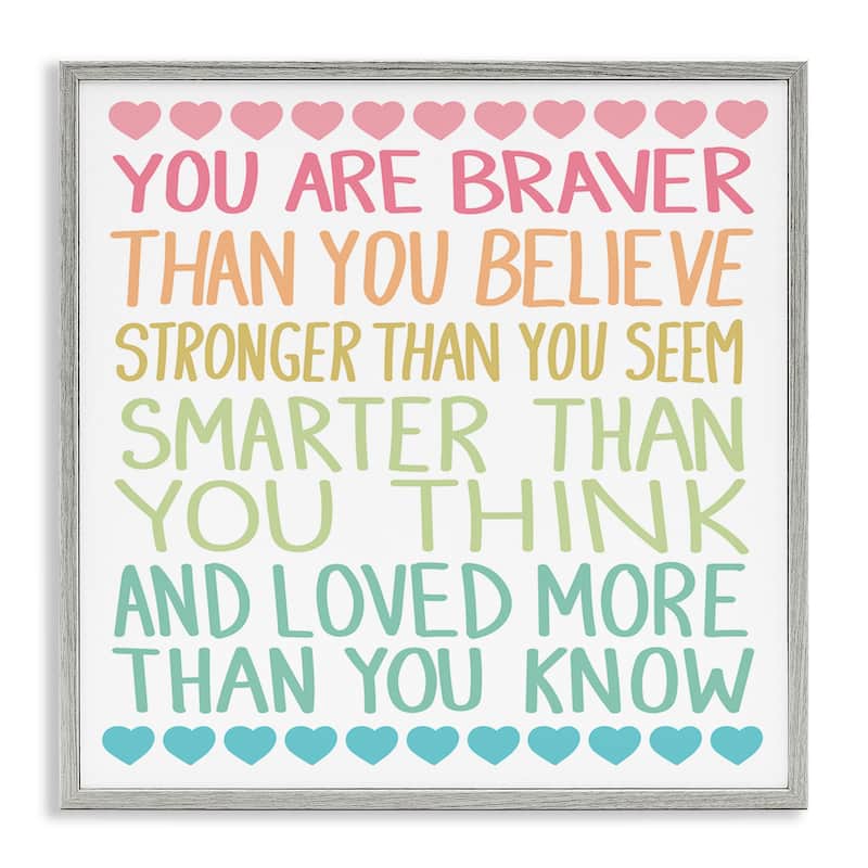 Stupell Rainbow Confidence Phrases Framed Giclee Art Design By Sweet Melody Designs - 12 x 12 - Grey