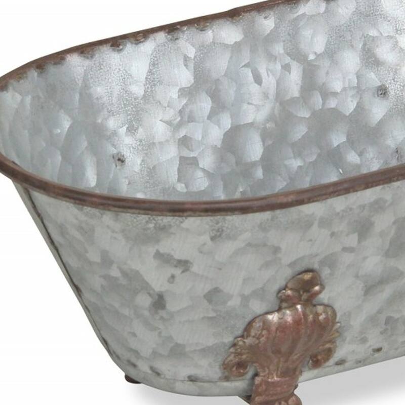 HomeRoots 5" Gray Metal Hand Painted Decorative Tub Tabletop Sculpture - 8.5' X '4.5' X '7.5
