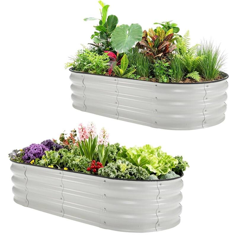 2 PCS 4X2x1Ft Galvanized Raised Garden Bed, Planter Box Kit for Vegetables, Flowers, Herbs & Fruits - White