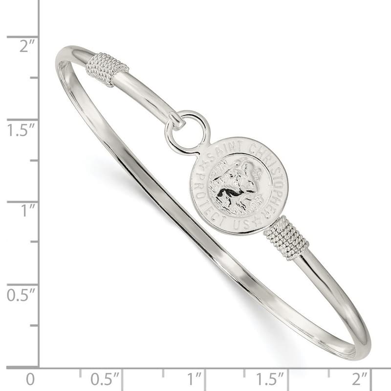 Curata 925 Sterling Silver 7" Saint Christopher Medal Hook Bangle Bracelet