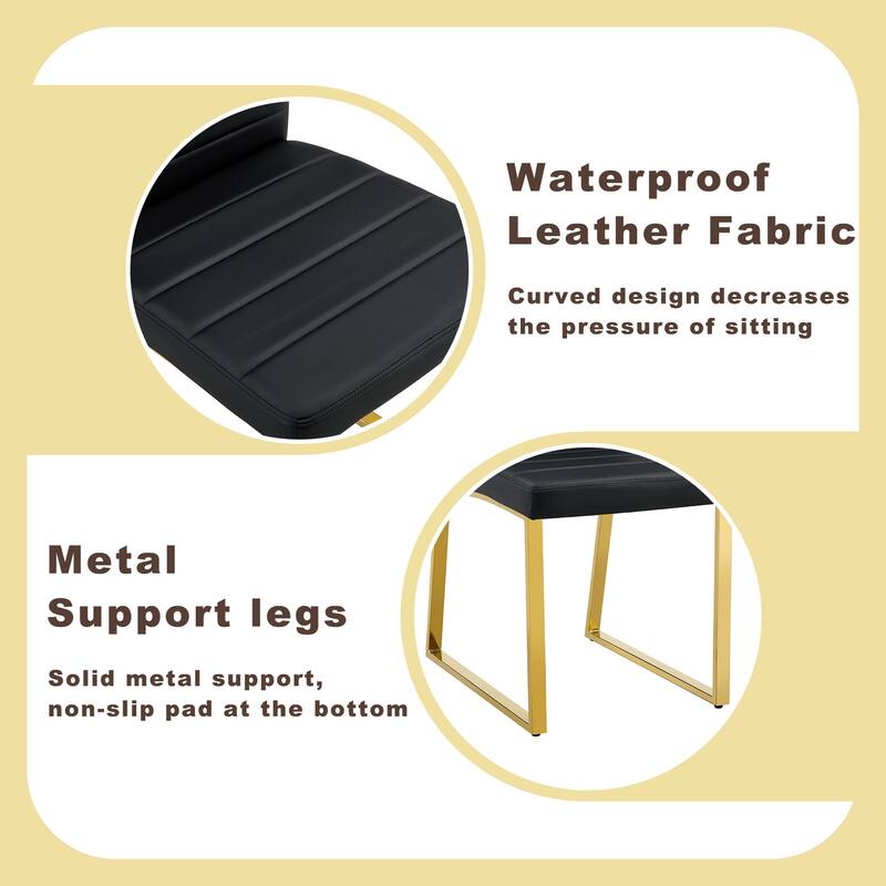 Dining Chair Kitchen Chair Side Chair Set of 2 Leather Chair Black Gold Office Chair Coffee Chair with Metal Legs