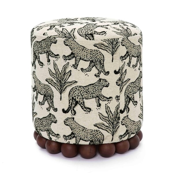 slide 2 of 19, Dex Leopard Pattern Jacquard Upholstered Round Ottoman