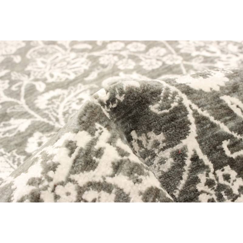 ECARPETGALLERY Hand-knotted Heritage Dark Grey Silk, Wool Rug - 2' 6" x 10'