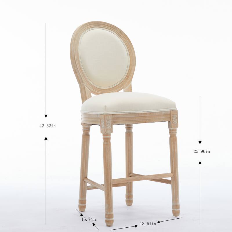 Classic French Country Solid Wood Bar Chairs Set of 2, with Upholstered Seat and Sponge Backrest
