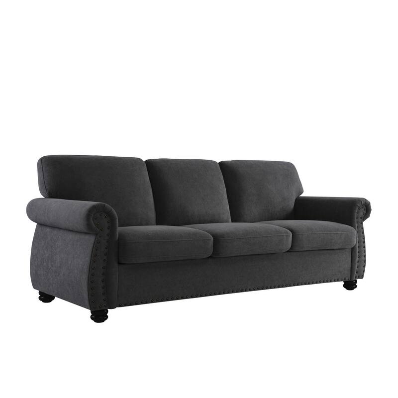 Soft Velvet 3 Seater Sofa with High-Density Foam, Black