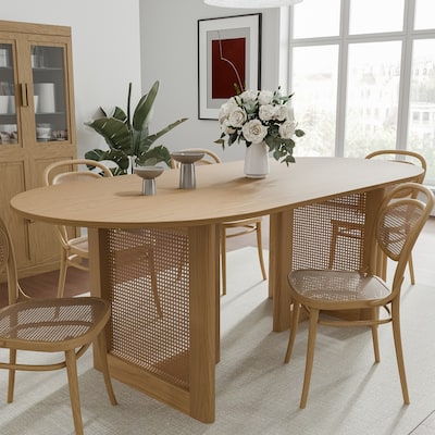 Wooakway Solid Wood 67'' Oval Dining Table for 6-8 People Nordic style