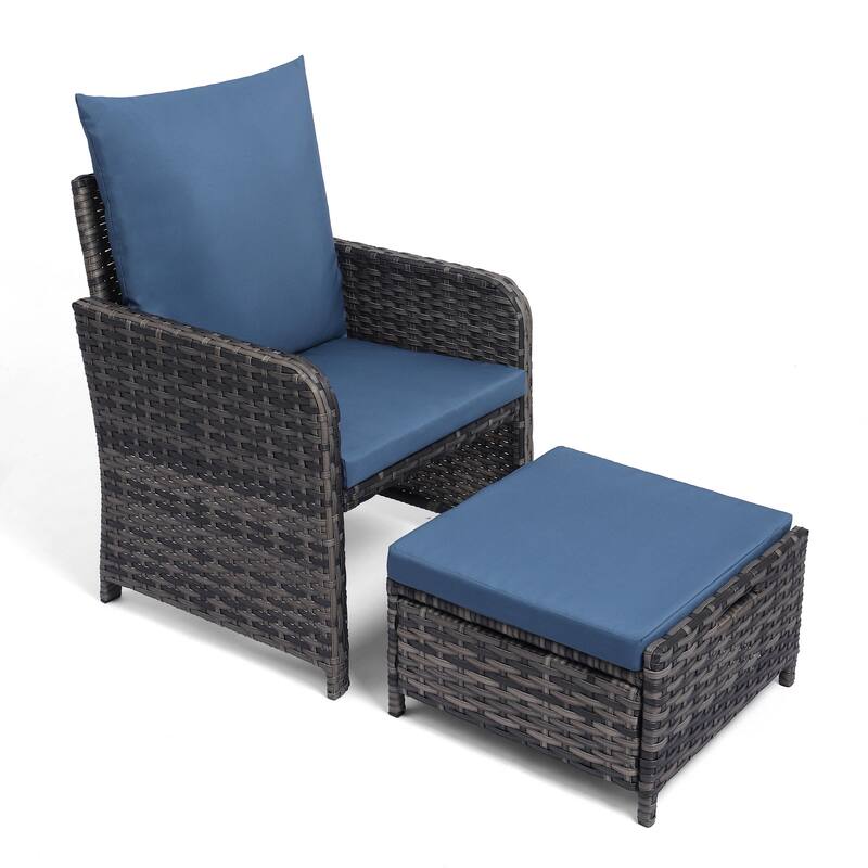 Patio 5 Pieces Rattan Cushioned Conversation Set With Ottoman Coffee Table