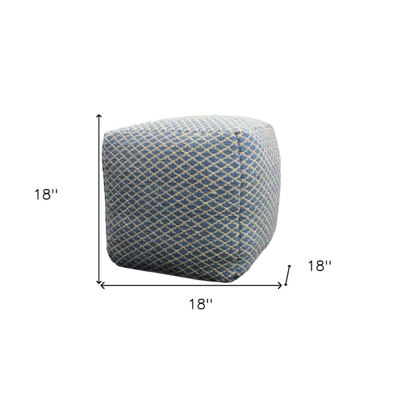 18" Blue and Beige Wool Cube Trellis Pouf Ottoman
