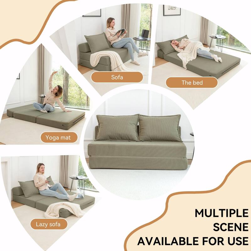 Foldable Sofa Bed Sleeper Lounge Chair with Pillow, Floor Mattress Couch with Backrest