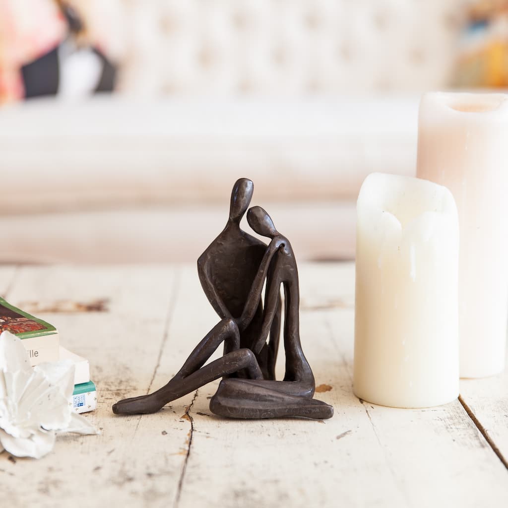 Small Handcrafted Embracing Couple Figurine - 4.5" - Bronze