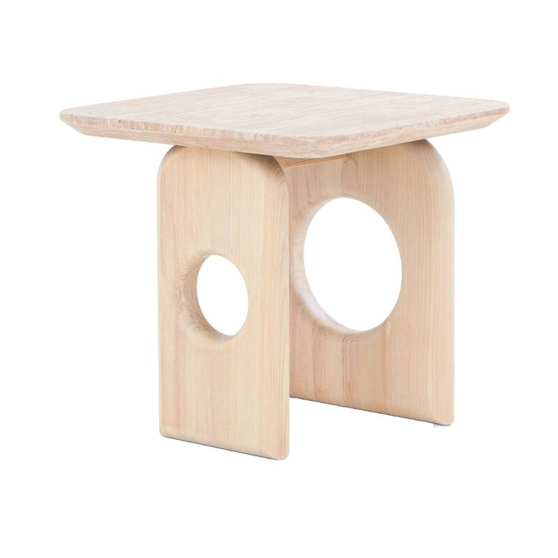22 in. Natural Cream Brown Square Wood End Table, Sturdy Build End Side Table for Living Rooms