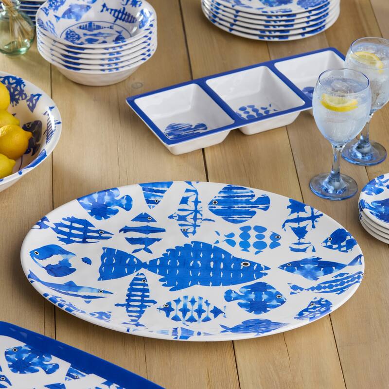 Certified International Fish Tale Melamine 2 Piece Platter Set - 18.00"L x 13.5.00"W x 0.75"H