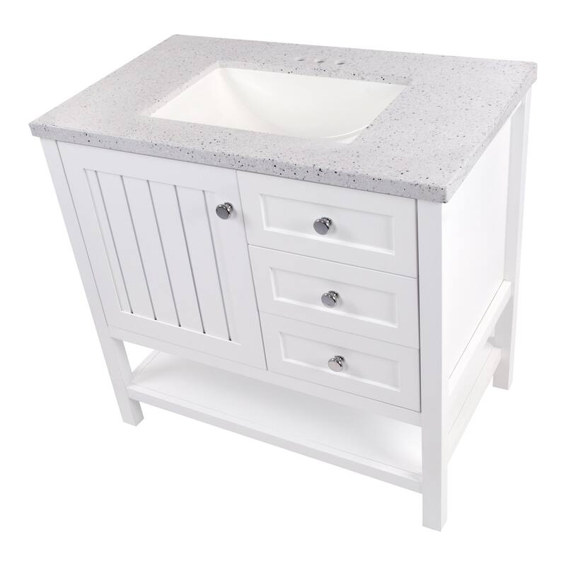 Spring Mill Cabinets Elvet 37" Bathroom Vanity With Cabinet, 2 Drawers, Open Shelf, and Sink Top