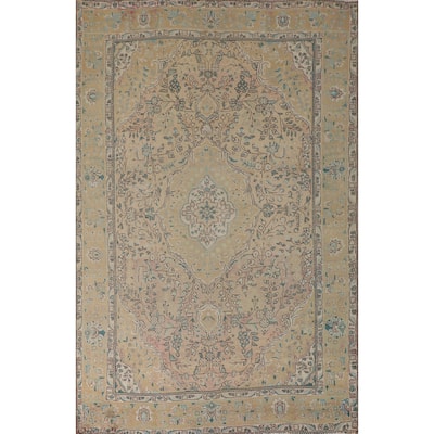 Floral Tabriz Persian Vintage Area Rug Hand-Knotted Wool Carpet - 6'9"x 9'10"