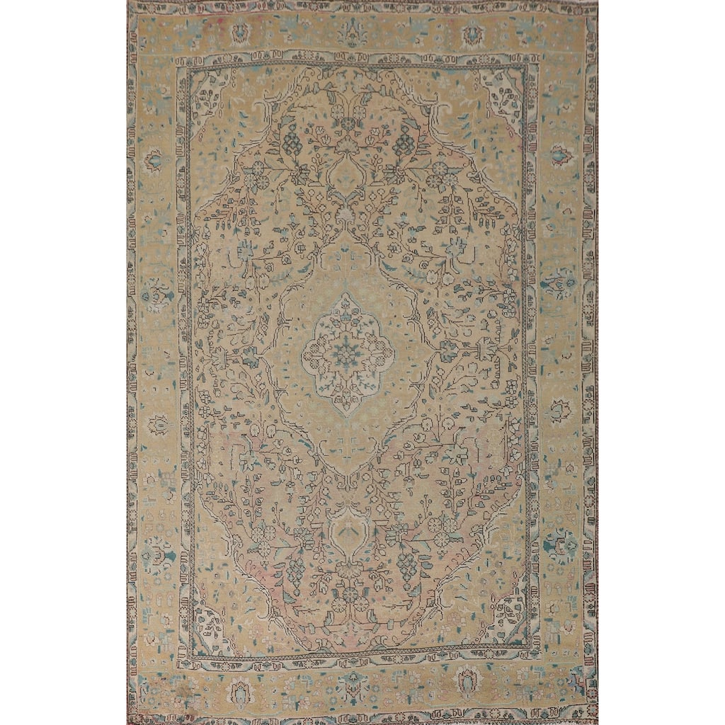 Floral Tabriz Persian Vintage Area Rug Hand-Knotted Wool Carpet - 6'9"x 9'10"