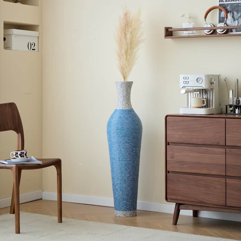 39-Inch Tall Standing Designer Floor Vase- Durable Artificial Rattan - Elegant Two-Ideal Decor Accent