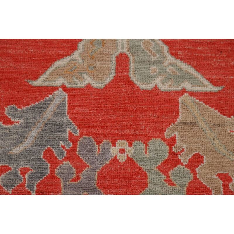 Red Floral Oushak Vegetable Dye Area Rug Handmade Wool Carpet - 8'2"x 9'11"