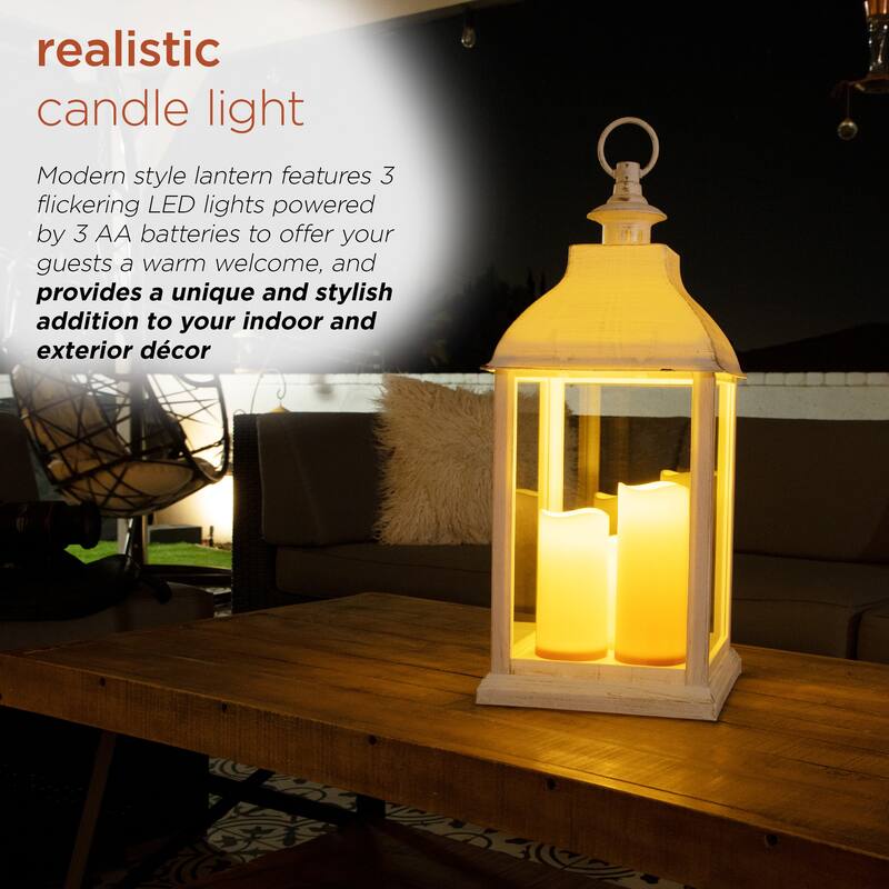 Alpine Corporation 22" Tall Outdoor Battery-Operated Lantern with LED Lights, White
