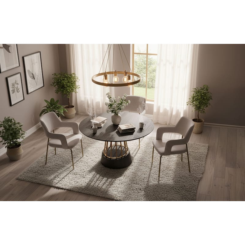 Modrest Cotopaxi Modern Charcoal & Brass Round Dining Table