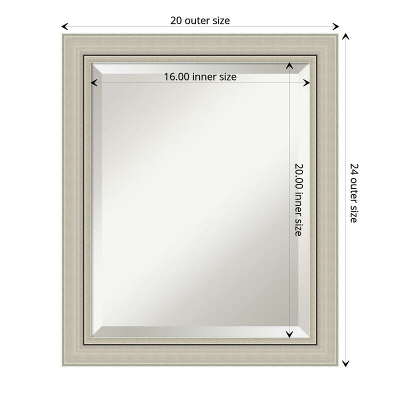 Beveled Wood Wall Mirror - Romano Silver Narrow Frame - Outer Size: 20 x 24 in