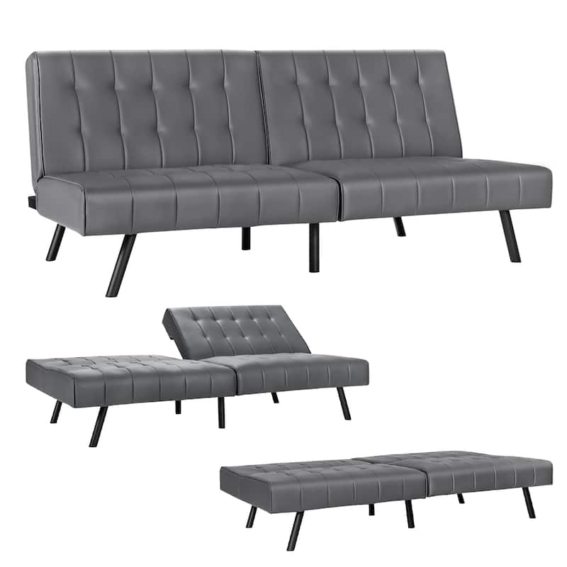 Costway Futon Sofa Bed PU Leather Convertible Folding Couch Sleeper - 70'' x 33.5'' x 32.5''